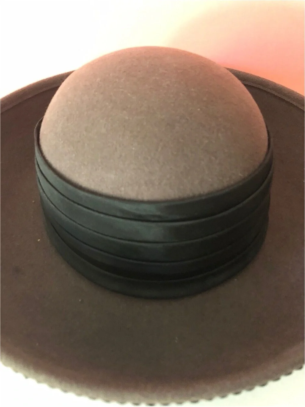 Womens Felt Wide Brim Hat with Ribbon Band - Taupe